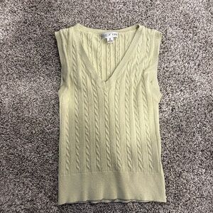 V-Neck Cable Knit Sweater Vest - Light Green
